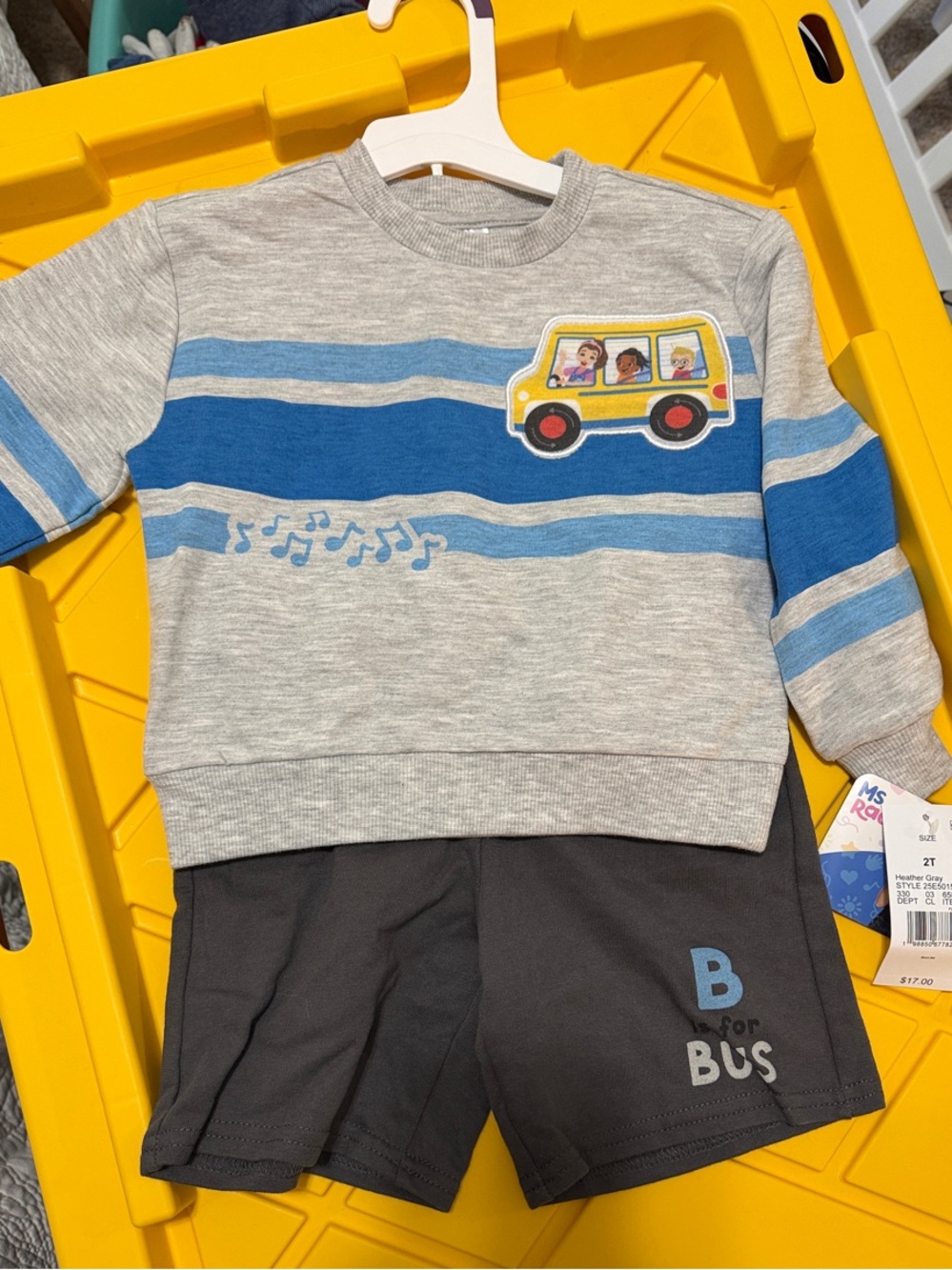 Toddler Bus Sweater & Shorts Set - Grey & Blue